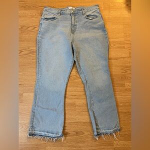 LOFT Blue Relaxed Jeans with Faded Details and Distressed Hems